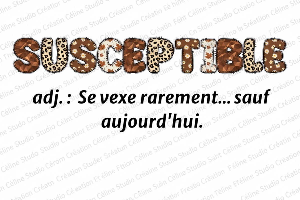 Détail du design Susceptible sur T-shirt
