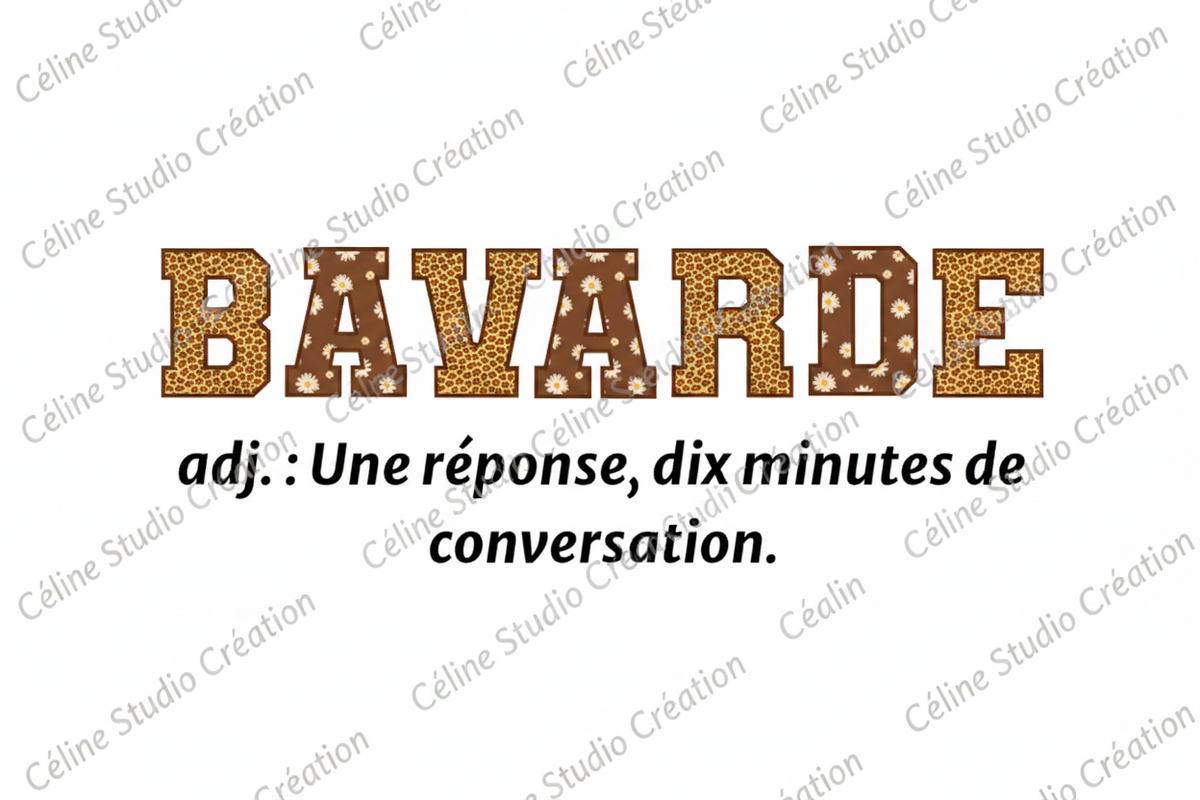 Détail du design Bavarde sur T-shirt
