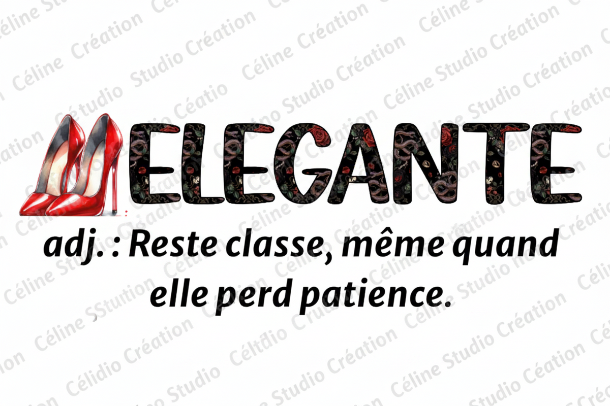 Détail du design Elégante sur T-shirt